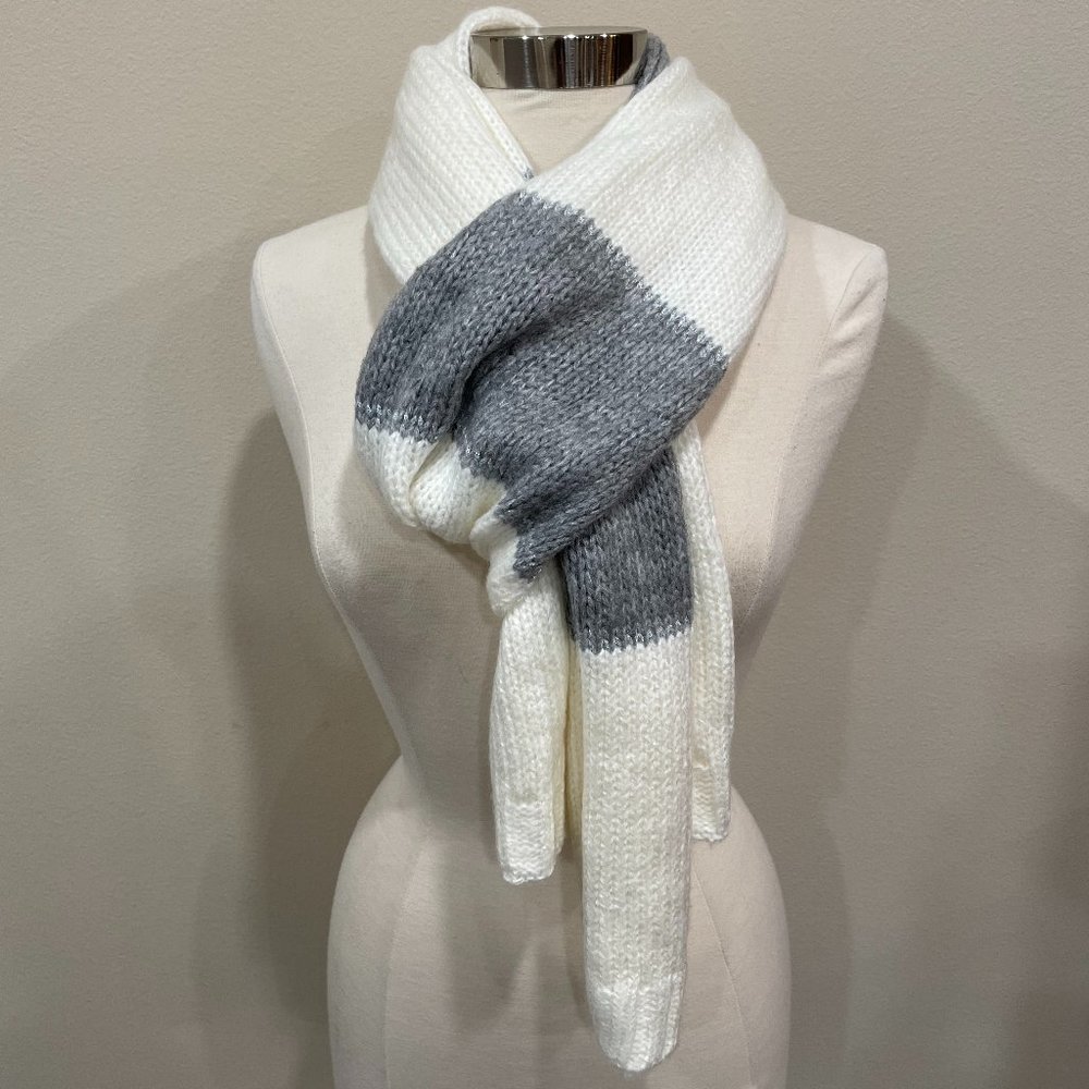 Heather gray, cream/white, and silver knit scarf A New Day